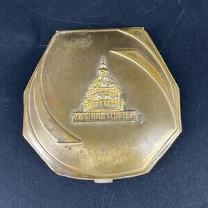 Vintage Elgin Gold Toned Makeup Compact Washington D.C. Capital Rhinestones